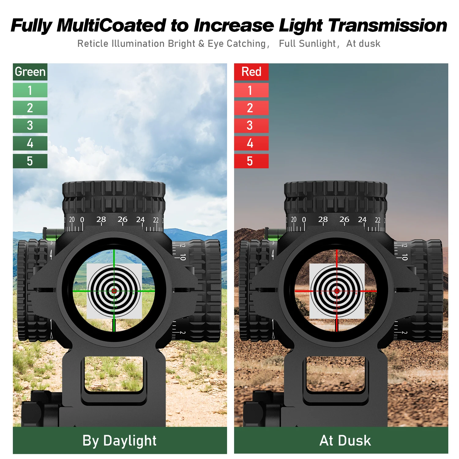 Mira telescópica táctica compacta con retícula iluminada rojo y verde - imagen 5