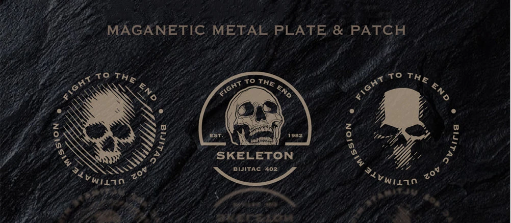 Parche metálico skeleton con acabado grabado láser