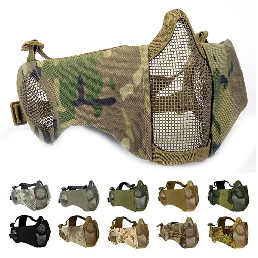 Máscara táctica airsoft de malla metálica media cara para paintball - imagen 4