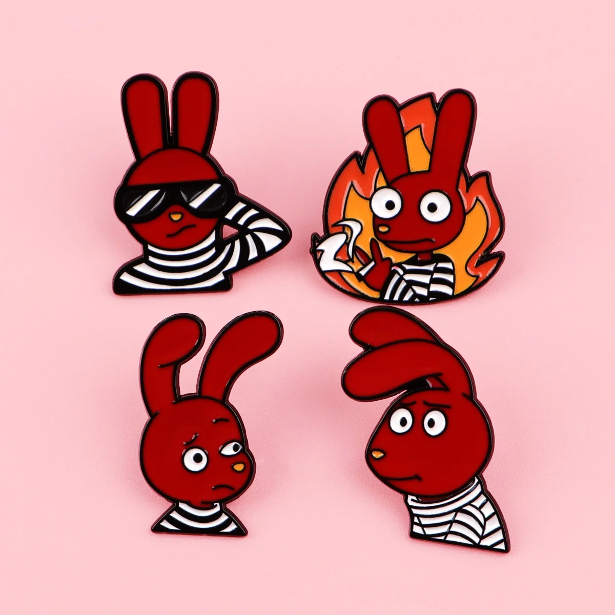 Pin de solapa de conejo rojo esmaltado, pack de 4