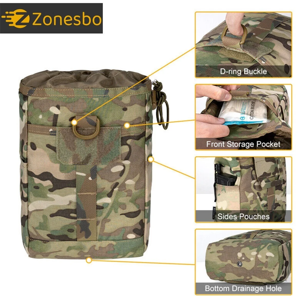 Bolsa Táctica MOLLE enrollable con cordón ajustable - imagen 2