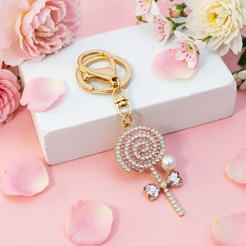 Llavero piruleta dorado diamantes imitación - Colgante bolso mujer - imagen 3
