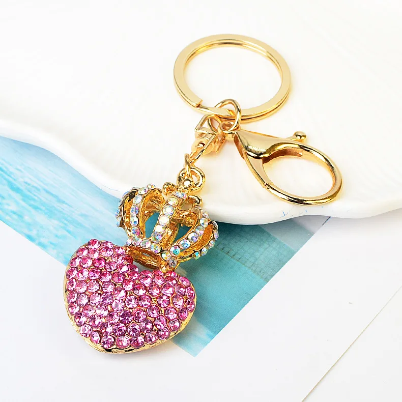 Llavero cristal rhinestone dorado corazón con corona – Accesorio bolsa - imagen 2