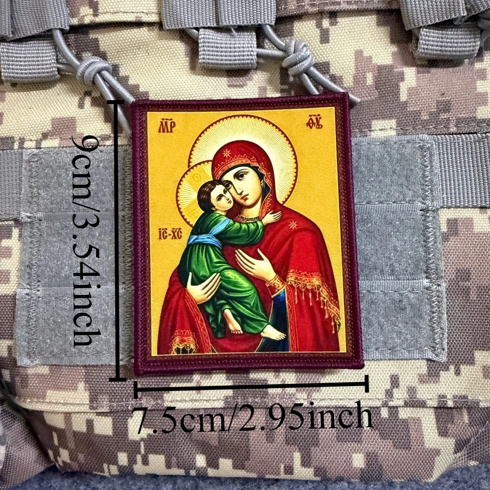 Parche táctico Virgen María y Niño Jesús, cierre gancho-bucle - imagen 4