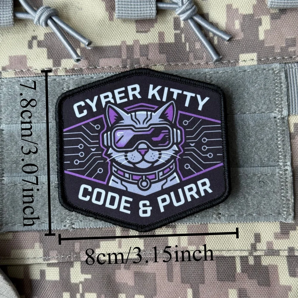Parche velcro Cyber Kitty – Gato cyberpunk para chaleco y mochila táctica - imagen 2
