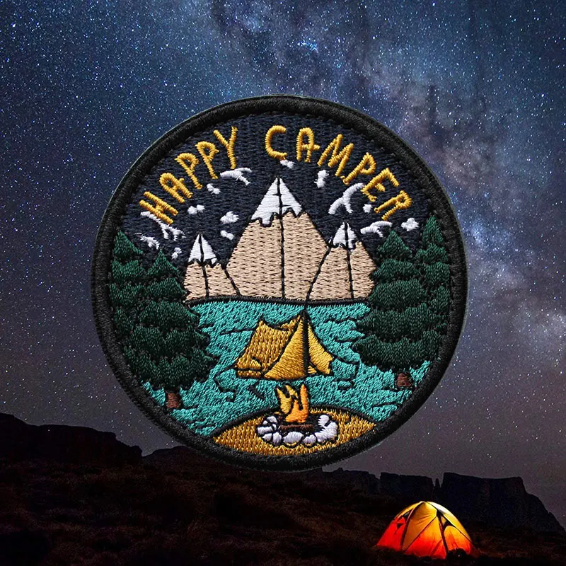 Parche bordado 3D Happy Campuer paisaje camping – Para mochila táctica - imagen 2