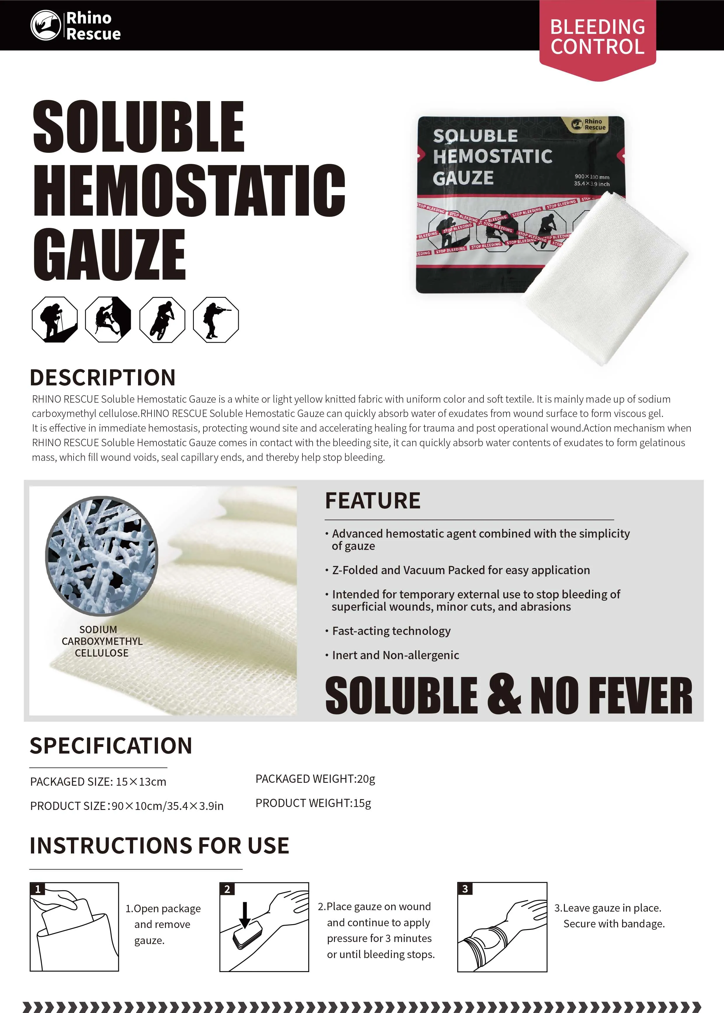 Envase individual de la gasa hemostática