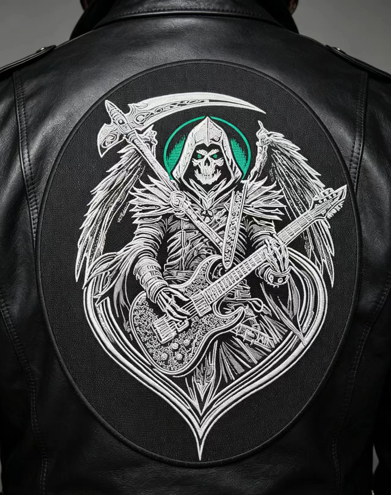 Parche bordado segador de almas calavera guitarra con alas espalda - imagen 4