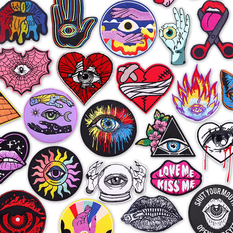 Parches termoadhesivos bordado ojo que todo lo ve corazón llama punk