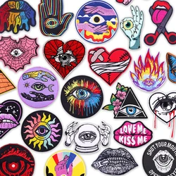 Parches termoadhesivos bordado ojo que todo lo ve corazón llama punk