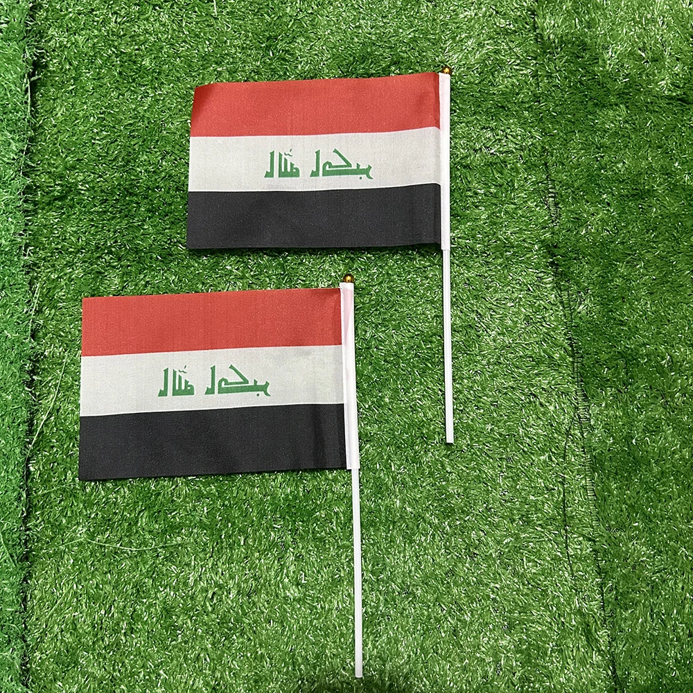 Bandera de mano Irak 14x21 cm, poliester con asta plastico decoracion - imagen 3
