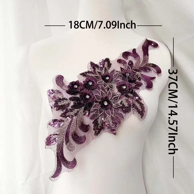 Apliques bordados flores 3D, lentejuelas y pedrería para coser - imagen 5