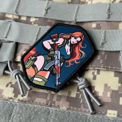 Parche táctico de moral para airsoft, pin-up pelirroja con velcro