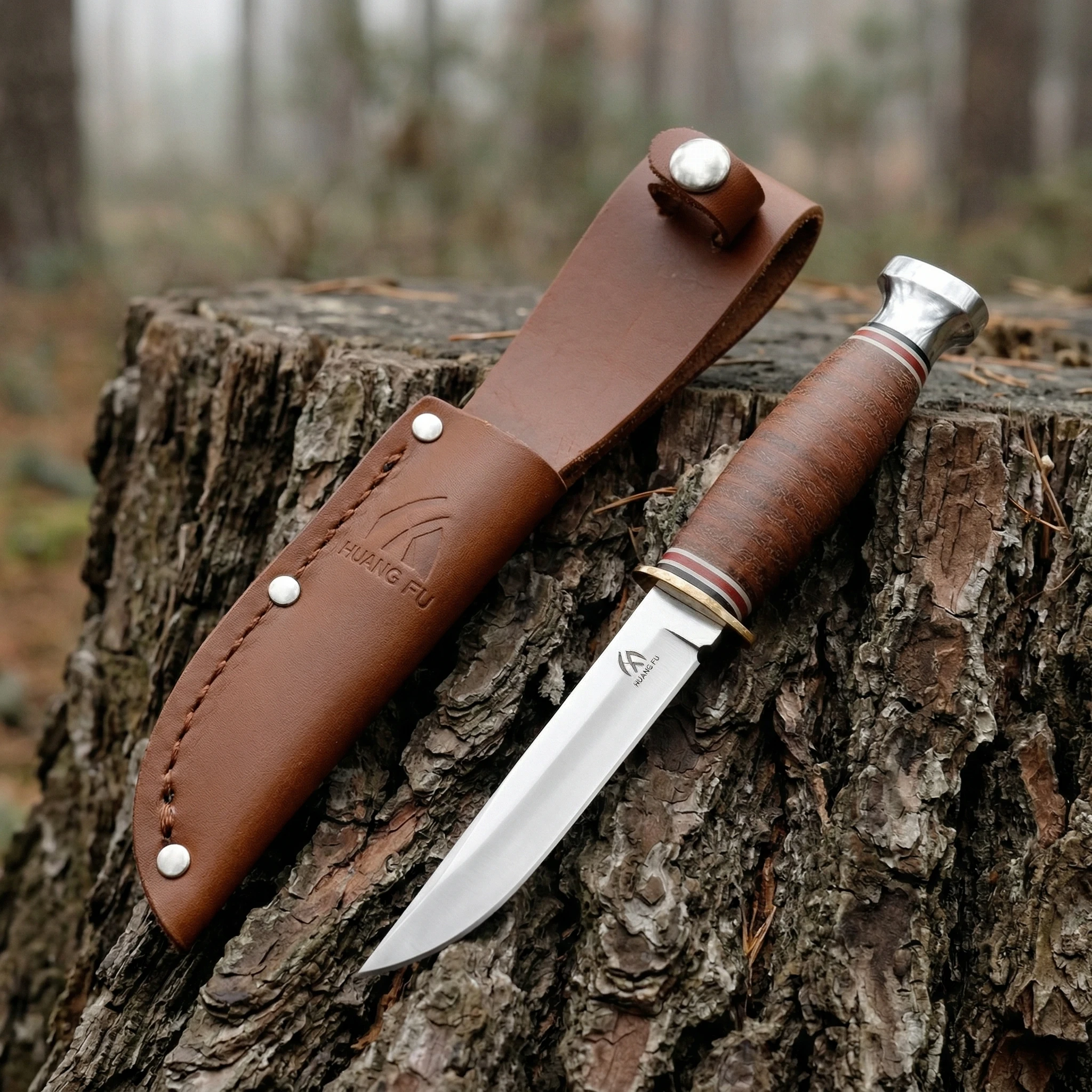 Cuchillo fijo táctico con funda de cuero para aire libre - imagen 4