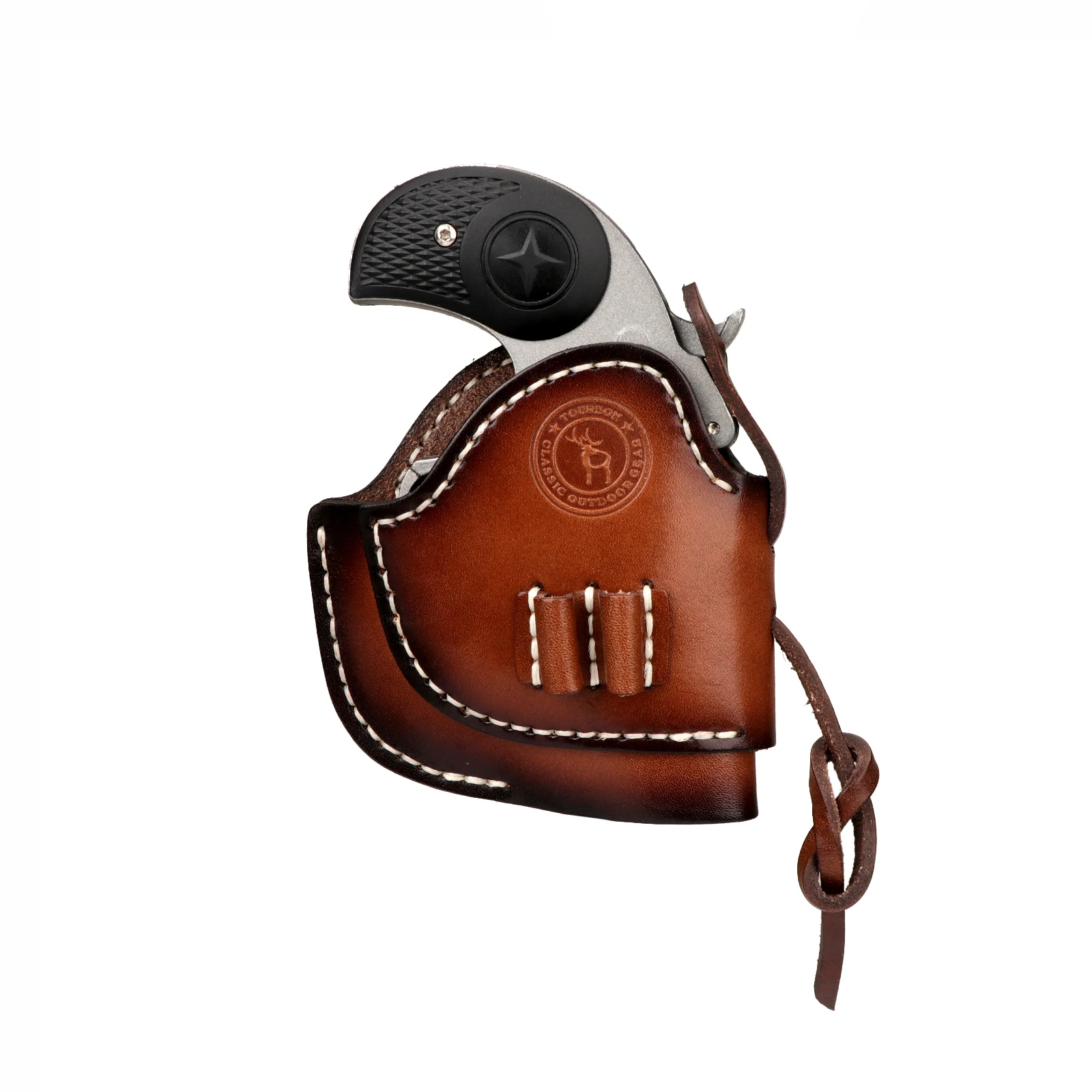 Tourbon funda pistola de cuero marrón con clip y porta cartuchos - imagen 2