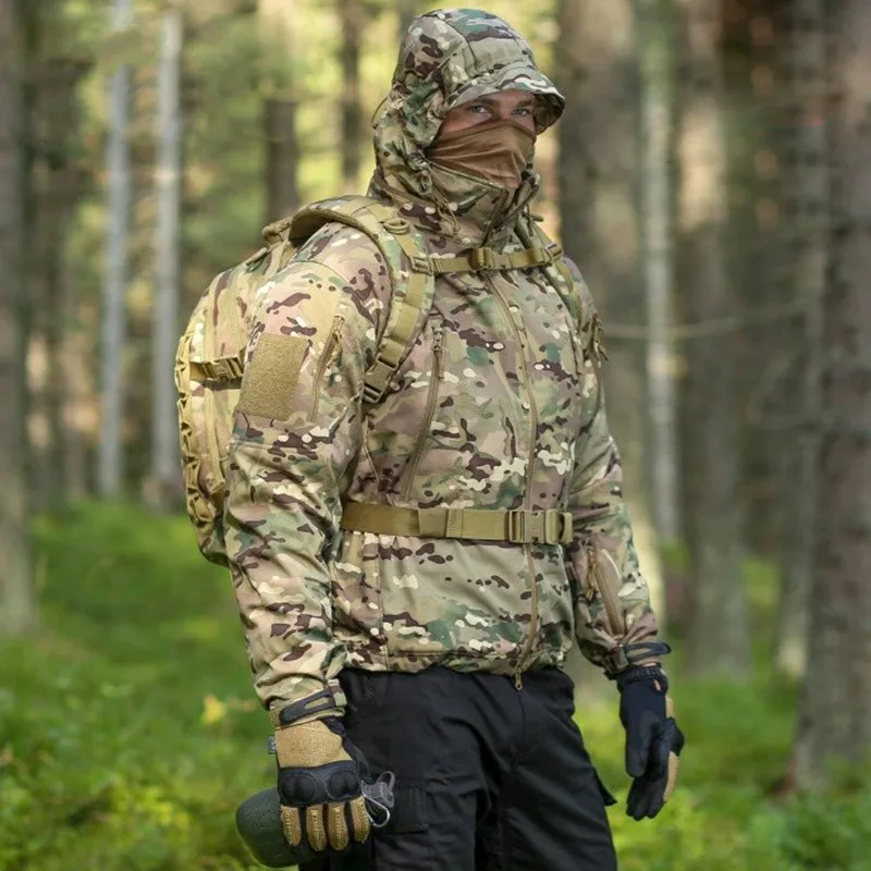 Chaqueta táctica impermeable hombre Multicam de forro polar cortavientos