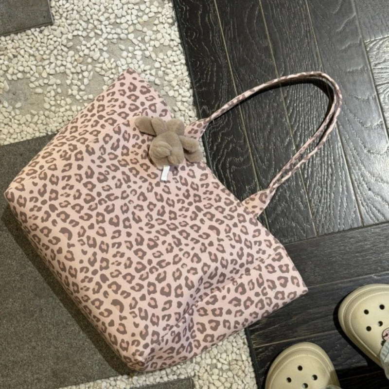 Bolso de hombro lona leopardo rosa gran capacidad versátil - imagen 3