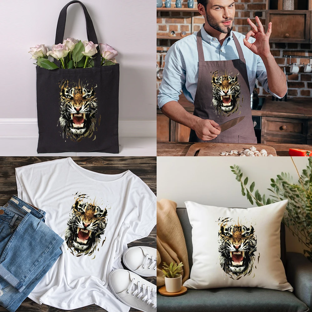 Parche termoadhesivo hierro tigre feroz retro para ropa y chaquetas - imagen 3