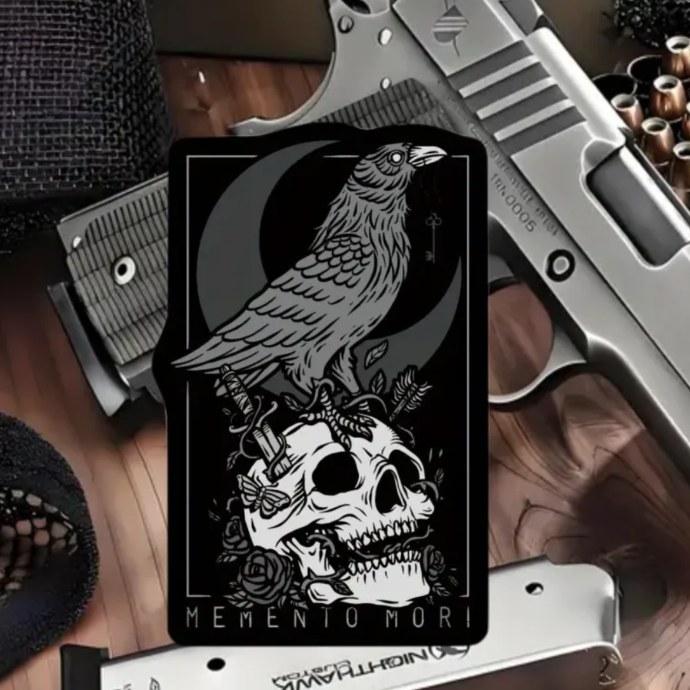 Memento Mori Parche tactico calavera de cuervo negro - tela Velcro - imagen 2