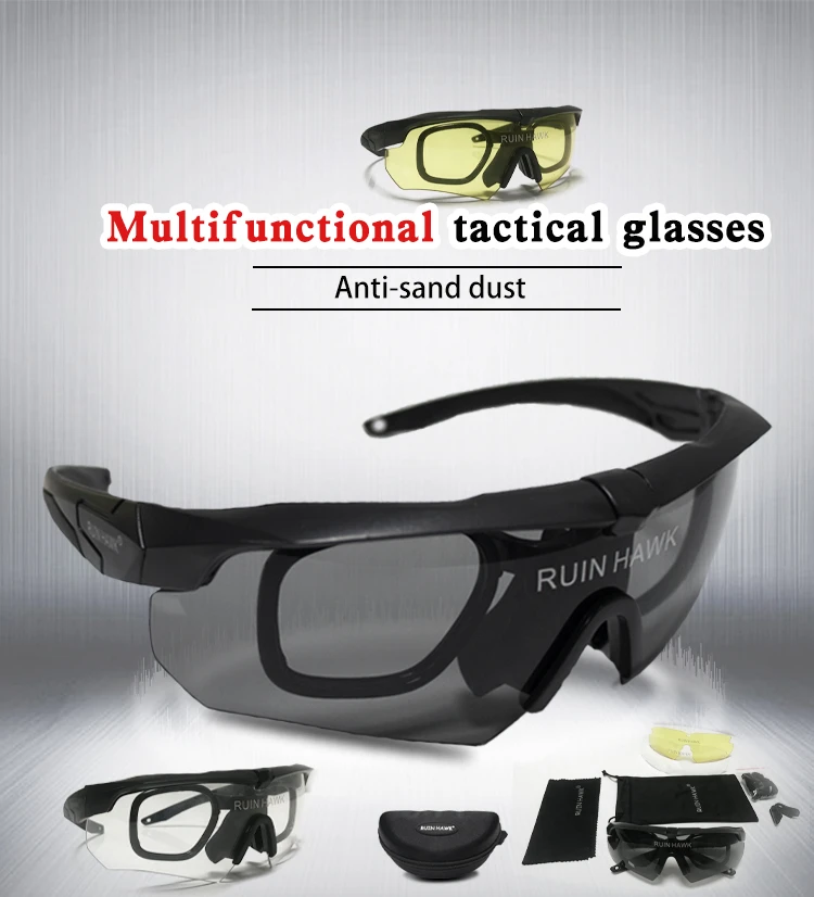 Gafas tácticas con montura para miopía RUIN HAWK - Vista frontal