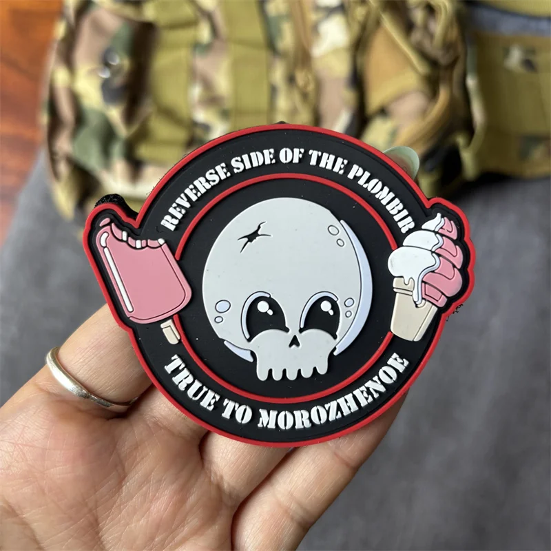 Parche táctico bordado calavera helado PVC con velcro para mochila