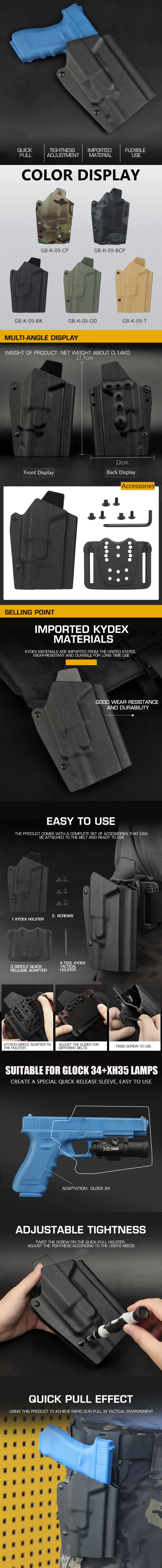 Funda táctica Kydex en vista lateral con Glock 34