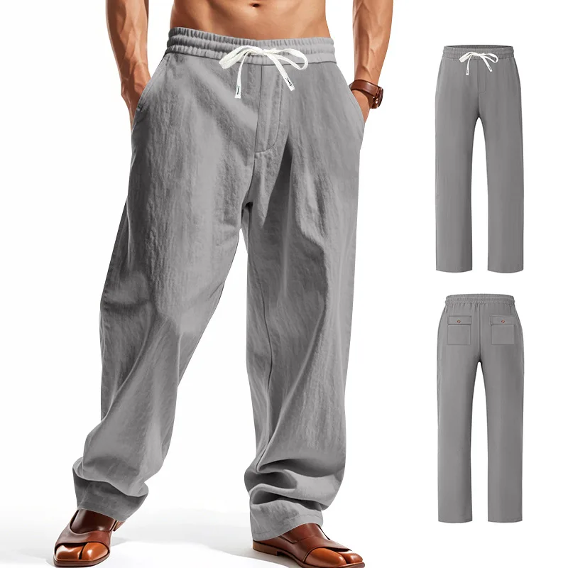 Pantalón de lino para hombre, holgado y ligero con cordón - imagen 2