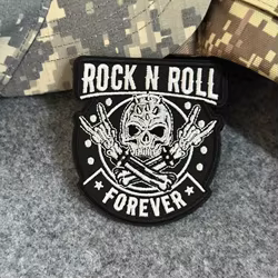 Parche táctico Rock N Roll Forever bordado calavera punk con velcro