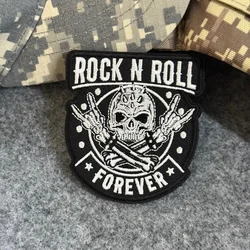 Parche táctico Rock N Roll Forever bordado calavera punk con velcro