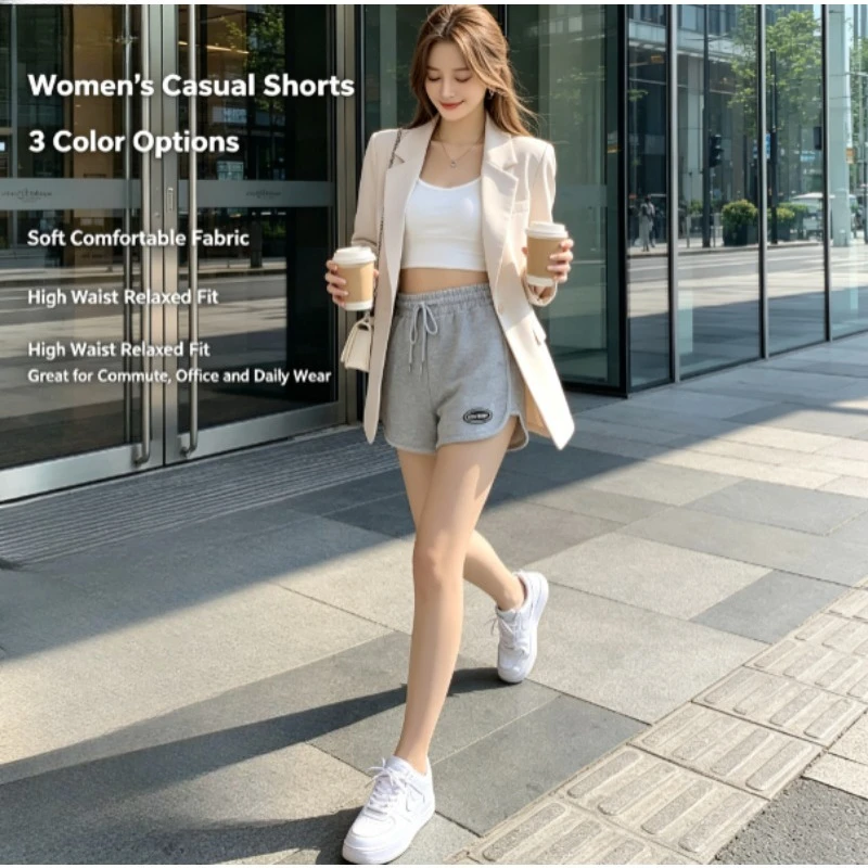 Shorts deportivos de algodón estampados mujer, holgados pierna ancha - imagen 3