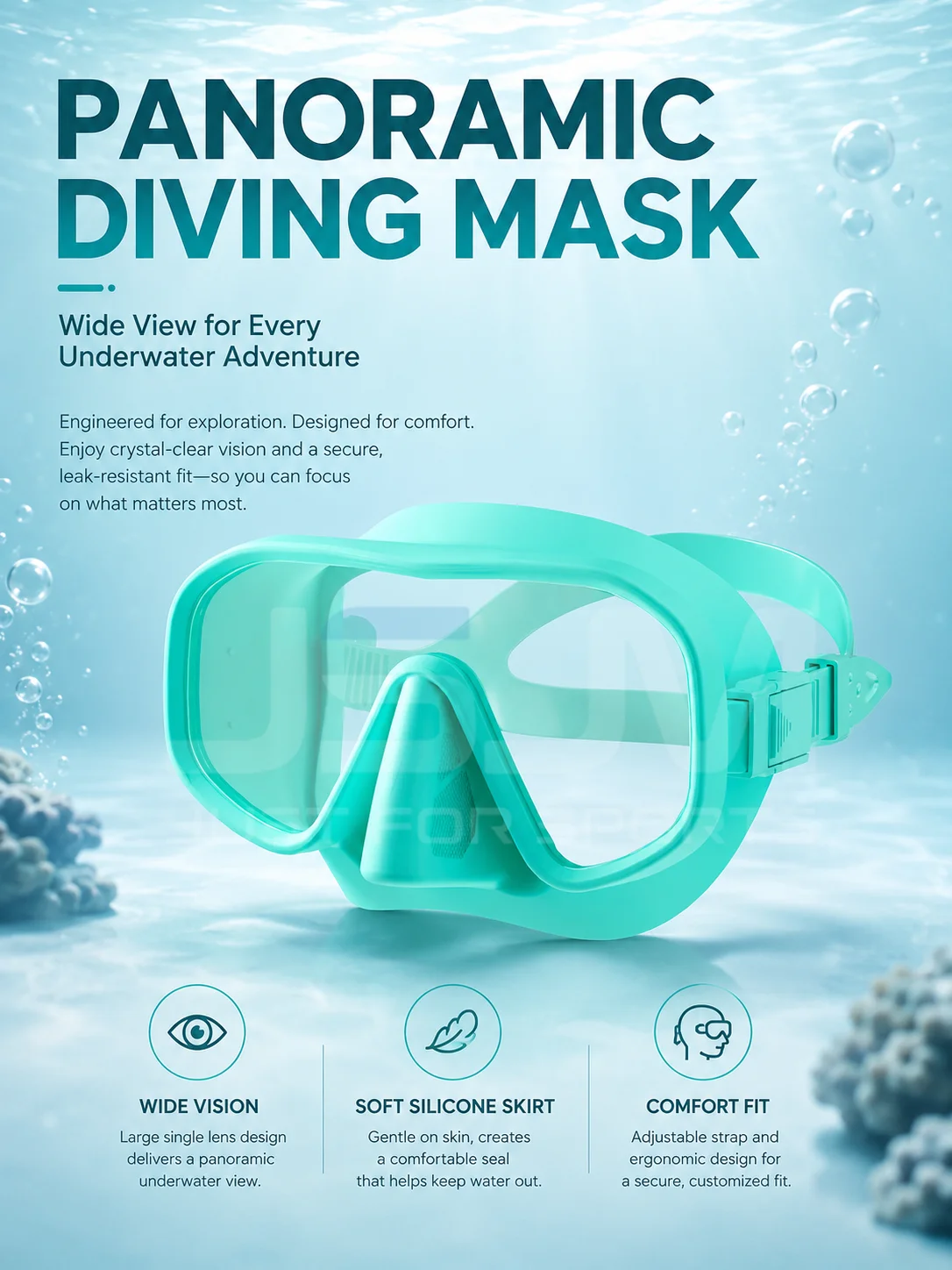 JSJM máscara de buceo panorámica, vidrio templado, falda silicona - imagen 5