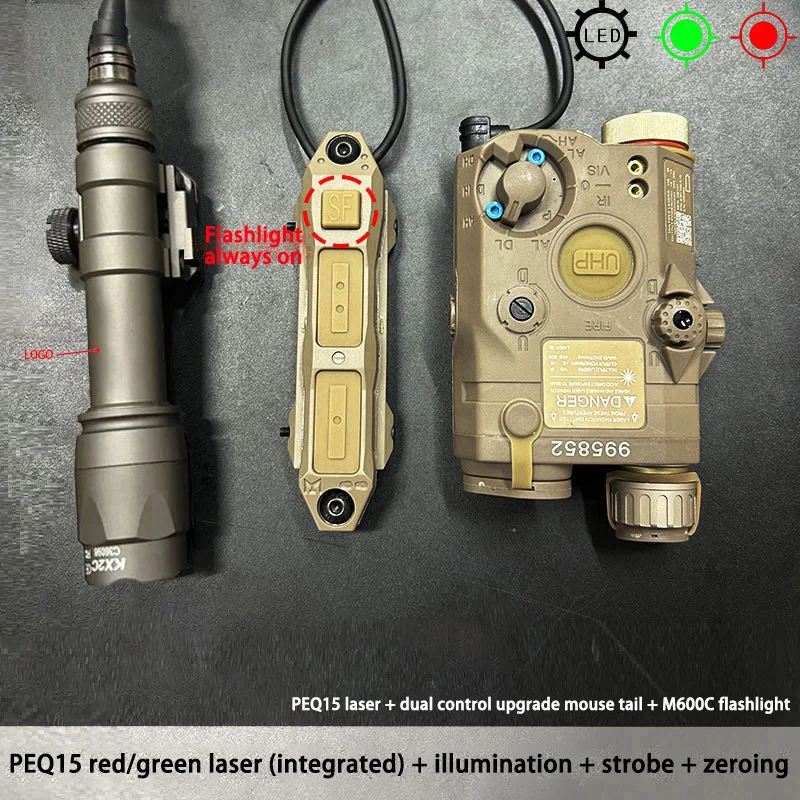 PEQ-15 linterna táctica airsoft con láser rojo y verde estroboscópico - imagen 5