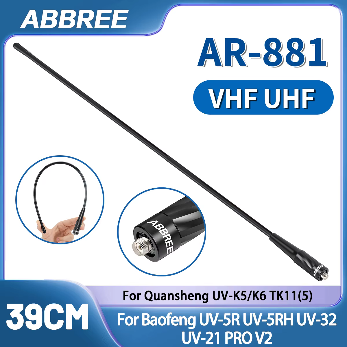 ABBREE AR-881 Antena dual banda SMA hembra para Baofeng y Quansheng