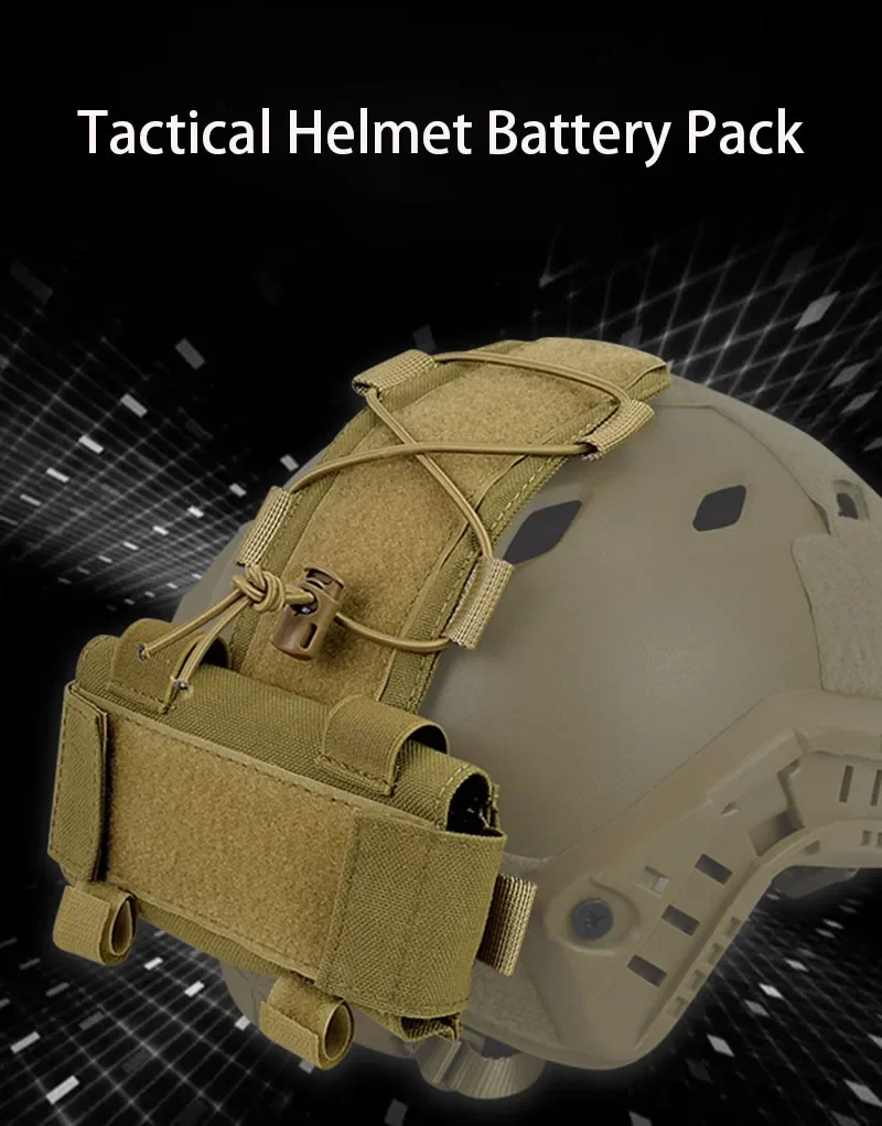 Bolsa táctica para batería y contrapeso instalada en un casco