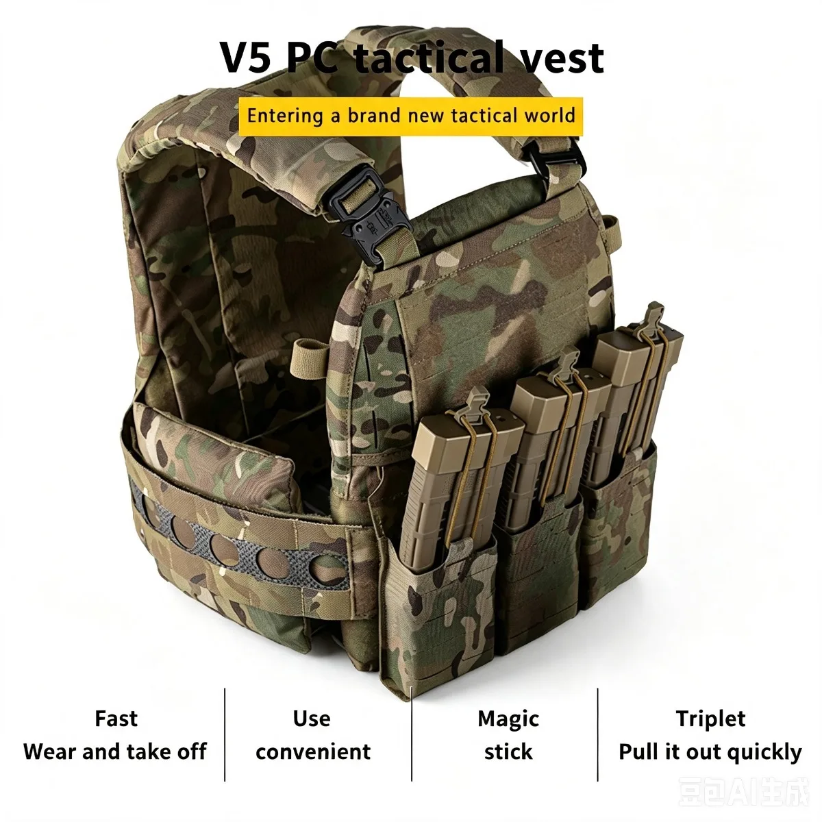 Ferro V5 Chaleco táctico MOLLE FCPC con bolsa triple para cargadores - imagen 4