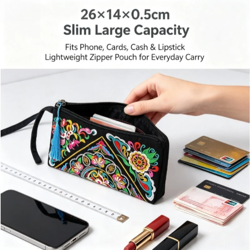 Cartera de mano bordada étnica con gran capacidad y cierre retro - imagen 2
