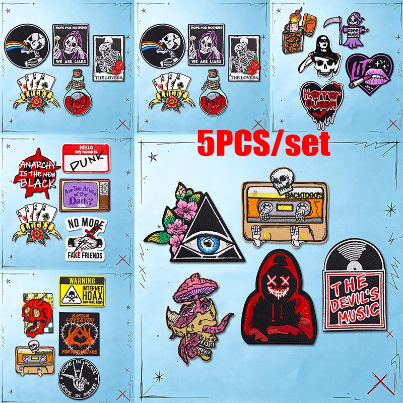 Parche termoadhesivo bordado hongo y calavera punk rock para ropa - imagen 2