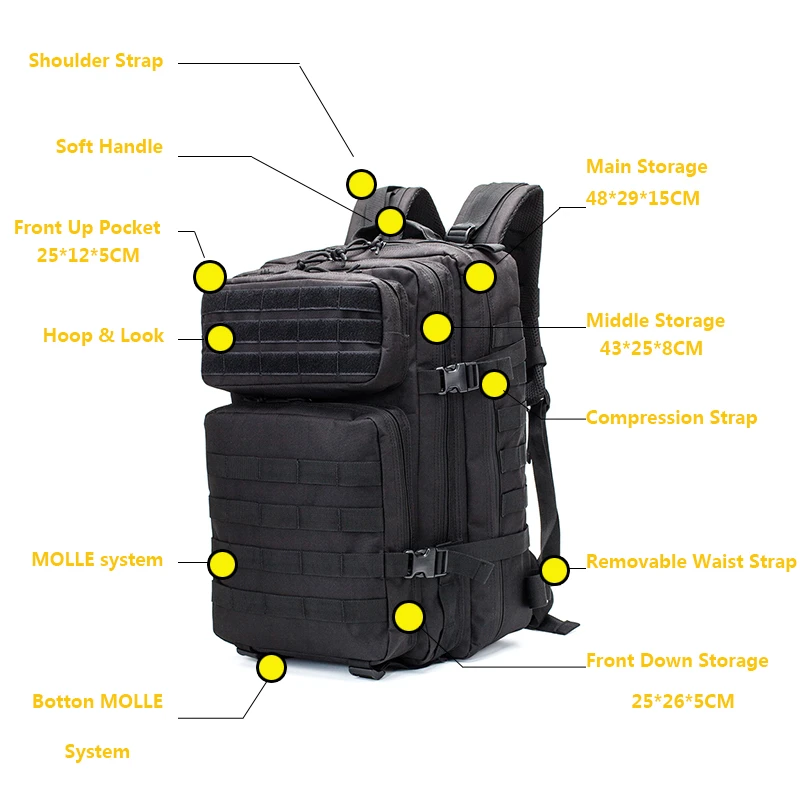 Mochila Táctica MOLLE 45L Senderismo Camping - imagen 2