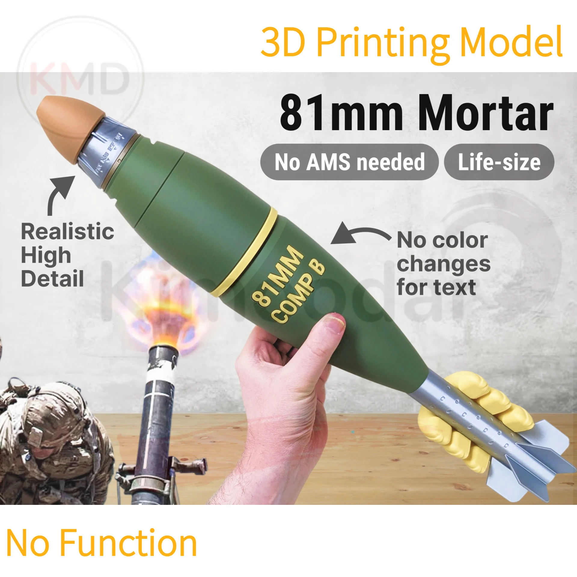 Modelo de mortero militar impreso en 3D estático para enseñanza - imagen 3