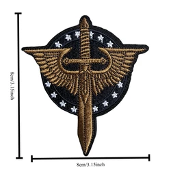 Parche táctico bordado espada alada dorada con gancho y bucle