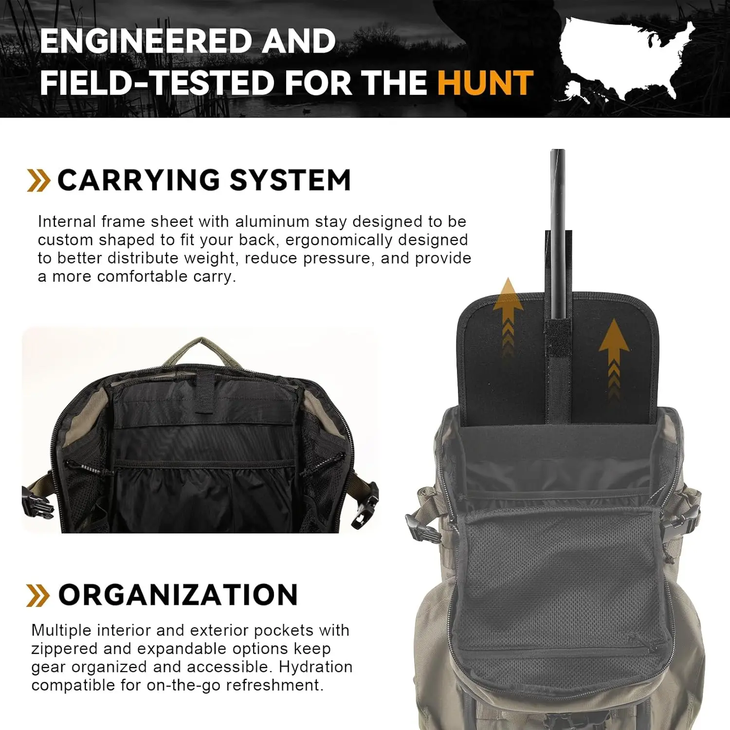 VOTAGOO Mochila táctica de caza con transporte rifle y arco - imagen 3