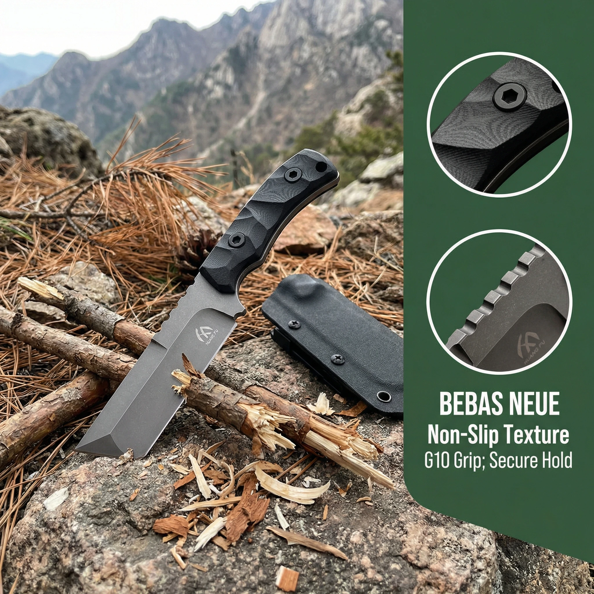 Cuchillo fijo táctico de acero alto rendimiento para camping con funda - imagen 4