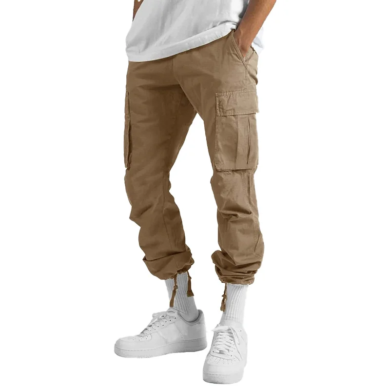Pantalones cargo rectos hombre multibolsillos cordón urbanos finos - imagen 2