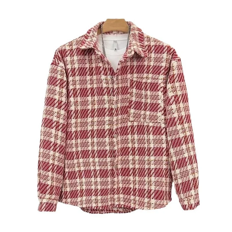 Chaqueta Tweed a Cuadros de Hombre Manga Larga Informal - imagen 5