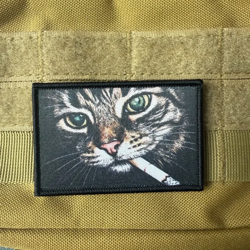 Parche táctico impreso gato fumador con velcro para mochila DIY