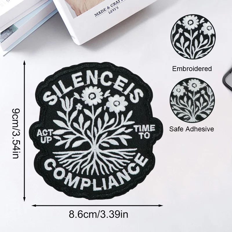 Silenceis Compliance parche bordado termoadhesivo flores slogan acción