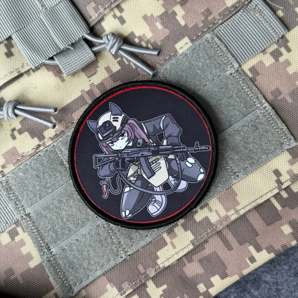 Parche táctico soldado neko con casco – Insignia de moral ganchos - imagen 5
