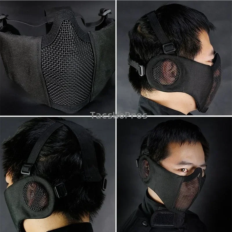 Máscara de airsoft media cara con gafas, malla acero y oídos tácticos - imagen 5