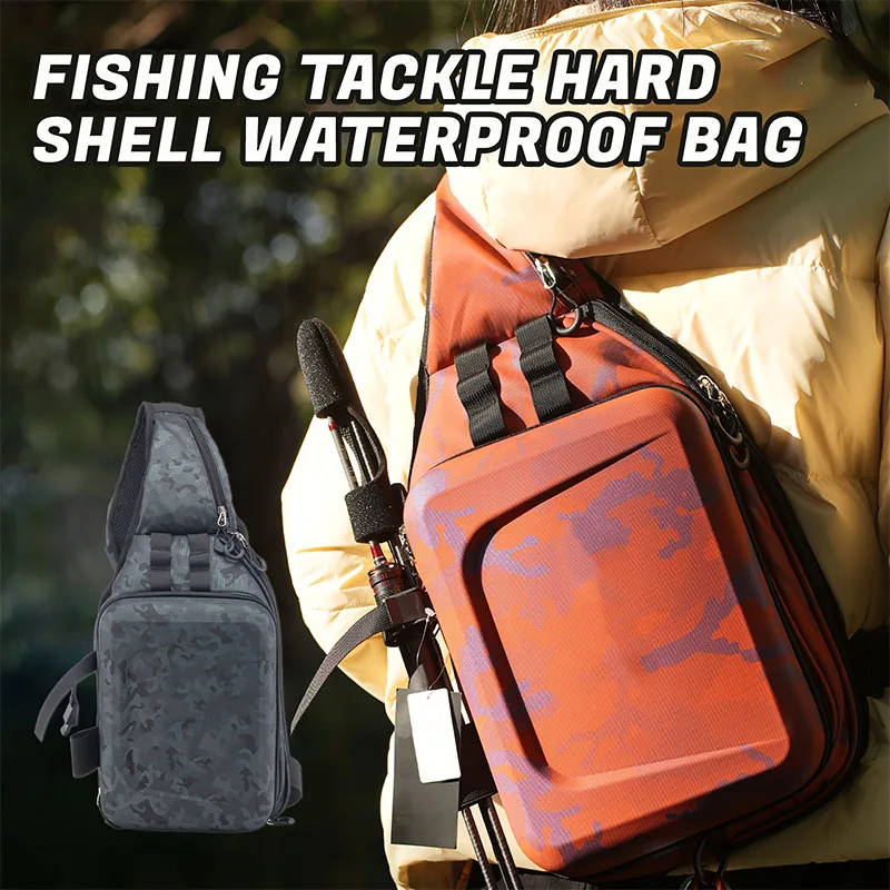 Mochila de pesca de carcasa dura con cremallera, exterior resistente