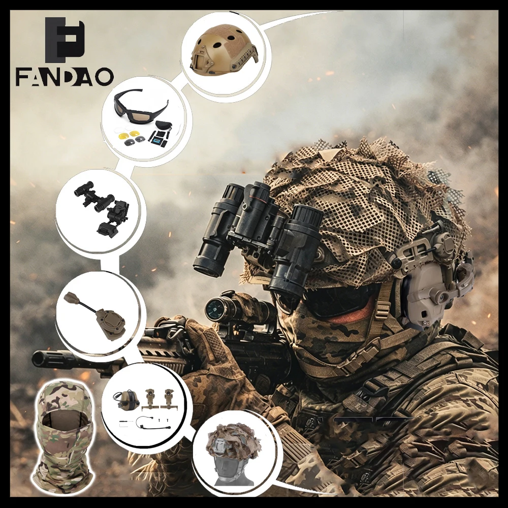 Casco táctico airsoft FAST con protección, camuflaje y visor - imagen 5